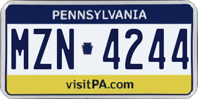 PA license plate MZN4244