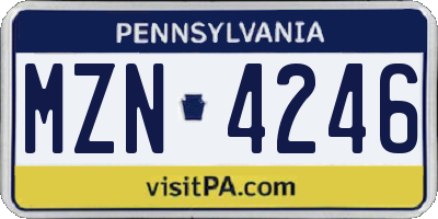 PA license plate MZN4246
