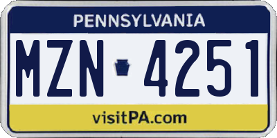 PA license plate MZN4251