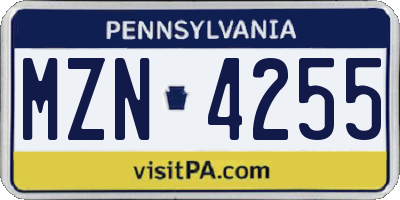 PA license plate MZN4255
