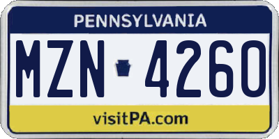 PA license plate MZN4260