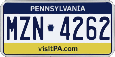 PA license plate MZN4262