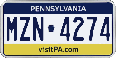 PA license plate MZN4274