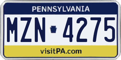 PA license plate MZN4275