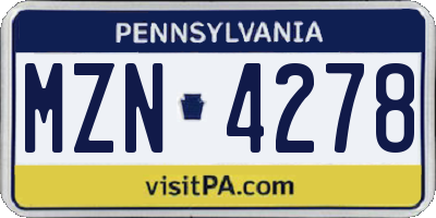PA license plate MZN4278