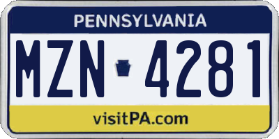 PA license plate MZN4281