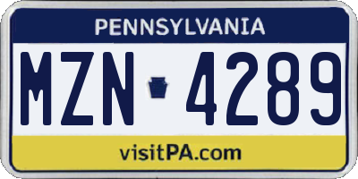 PA license plate MZN4289