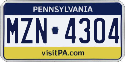 PA license plate MZN4304