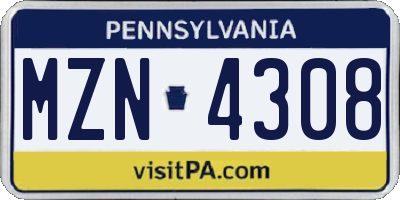 PA license plate MZN4308