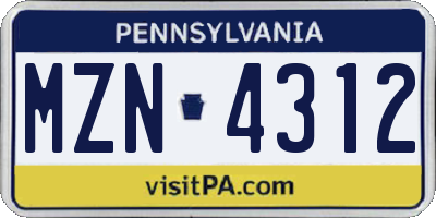PA license plate MZN4312