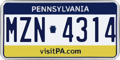 PA license plate MZN4314