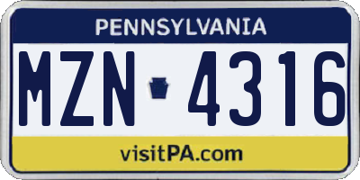 PA license plate MZN4316