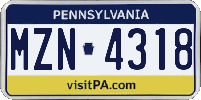 PA license plate MZN4318