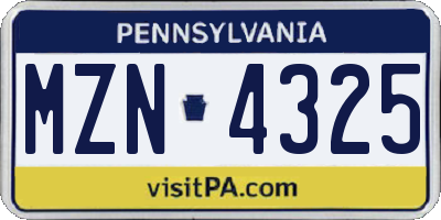 PA license plate MZN4325
