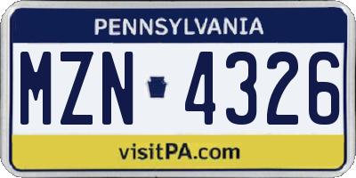 PA license plate MZN4326