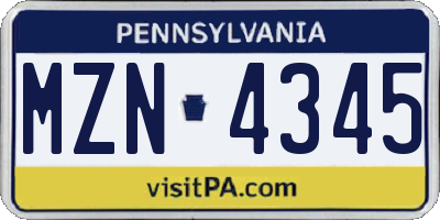 PA license plate MZN4345