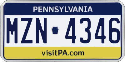PA license plate MZN4346