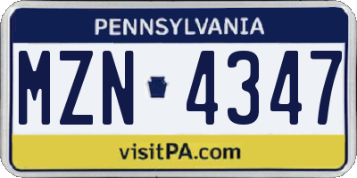 PA license plate MZN4347
