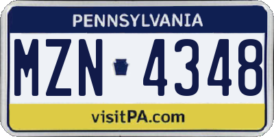 PA license plate MZN4348