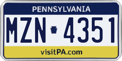 PA license plate MZN4351