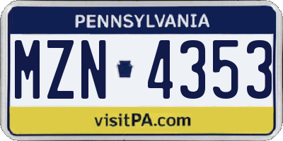 PA license plate MZN4353