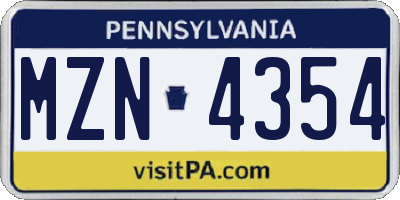 PA license plate MZN4354