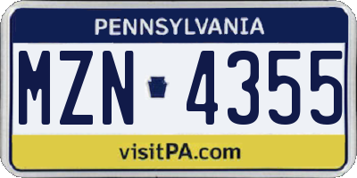 PA license plate MZN4355