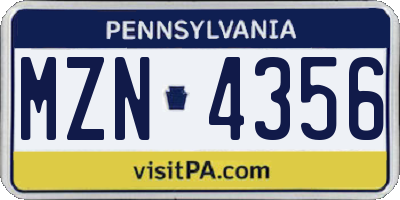 PA license plate MZN4356