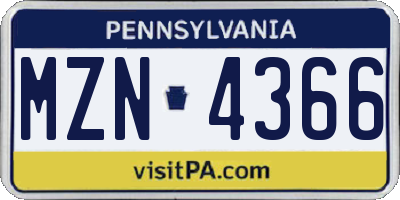 PA license plate MZN4366