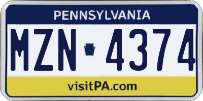 PA license plate MZN4374