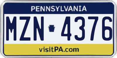 PA license plate MZN4376