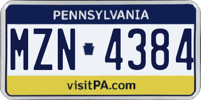 PA license plate MZN4384