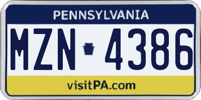 PA license plate MZN4386