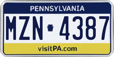 PA license plate MZN4387