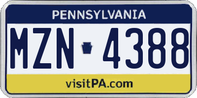 PA license plate MZN4388