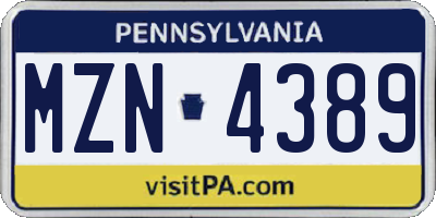 PA license plate MZN4389