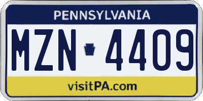 PA license plate MZN4409