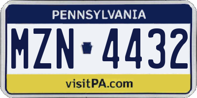 PA license plate MZN4432
