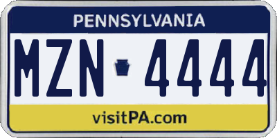 PA license plate MZN4444