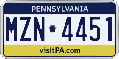 PA license plate MZN4451