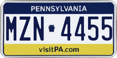 PA license plate MZN4455