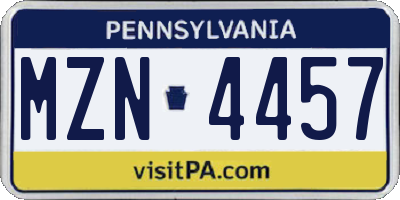 PA license plate MZN4457
