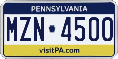 PA license plate MZN4500