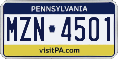 PA license plate MZN4501