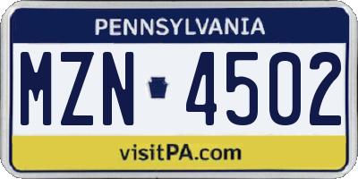 PA license plate MZN4502
