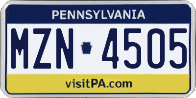 PA license plate MZN4505