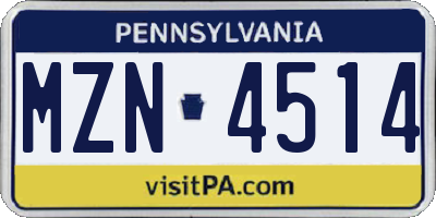 PA license plate MZN4514