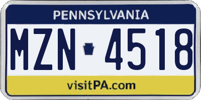 PA license plate MZN4518