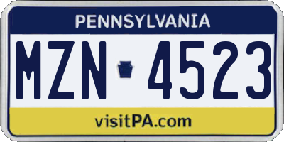 PA license plate MZN4523