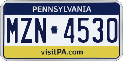 PA license plate MZN4530